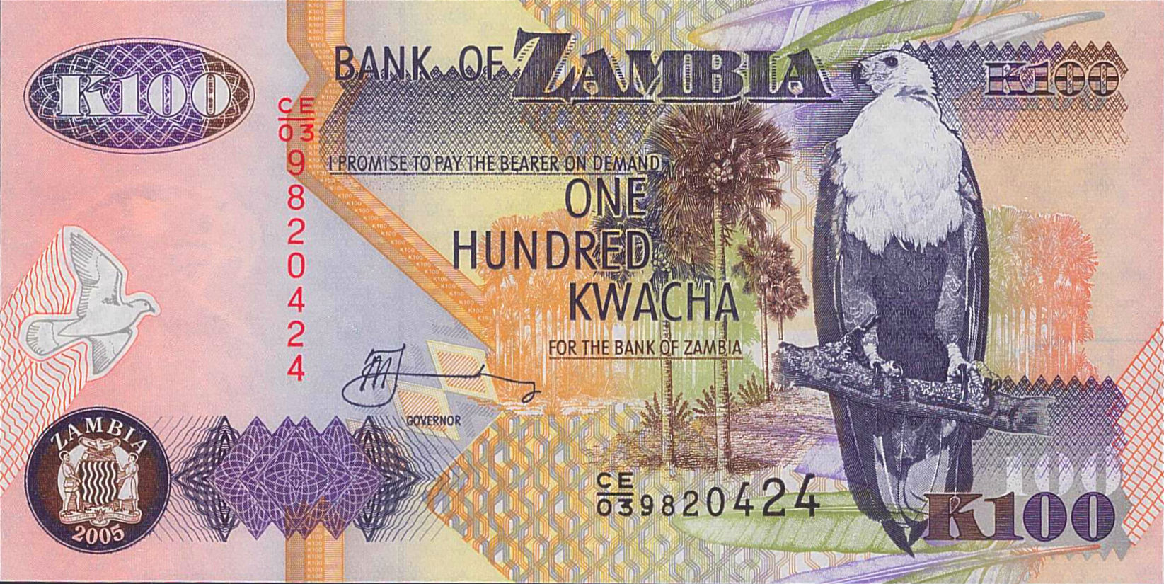 Zambia 100 2005 UNC P-38/e